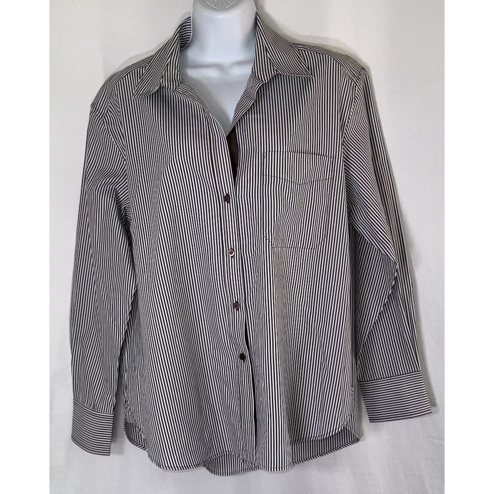 Brochu Walker Everyday Shirt Brown Flint Stripe Premium Touch Quiet Luxury Sz M - Picture 5 of 13